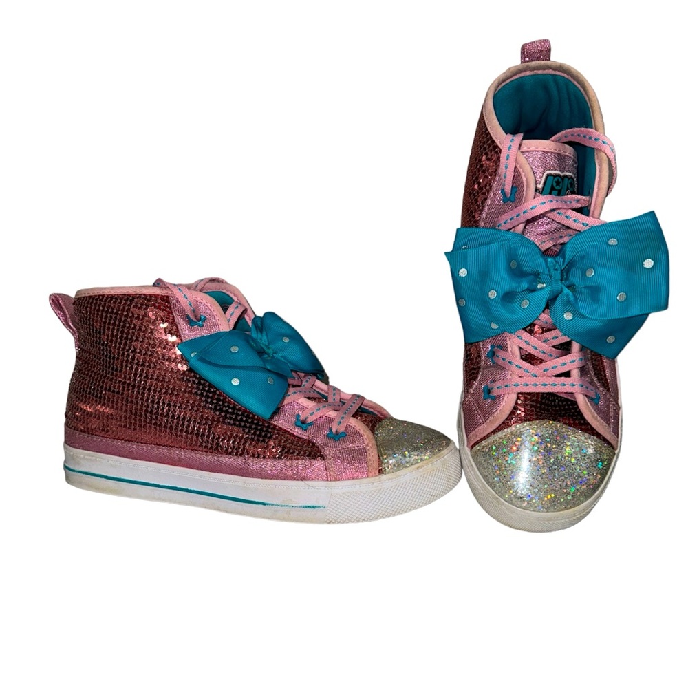 Jojo Siwa Hightop sequin shoes, pink, blue, glitter, sequin, polka dot bow, sz 4